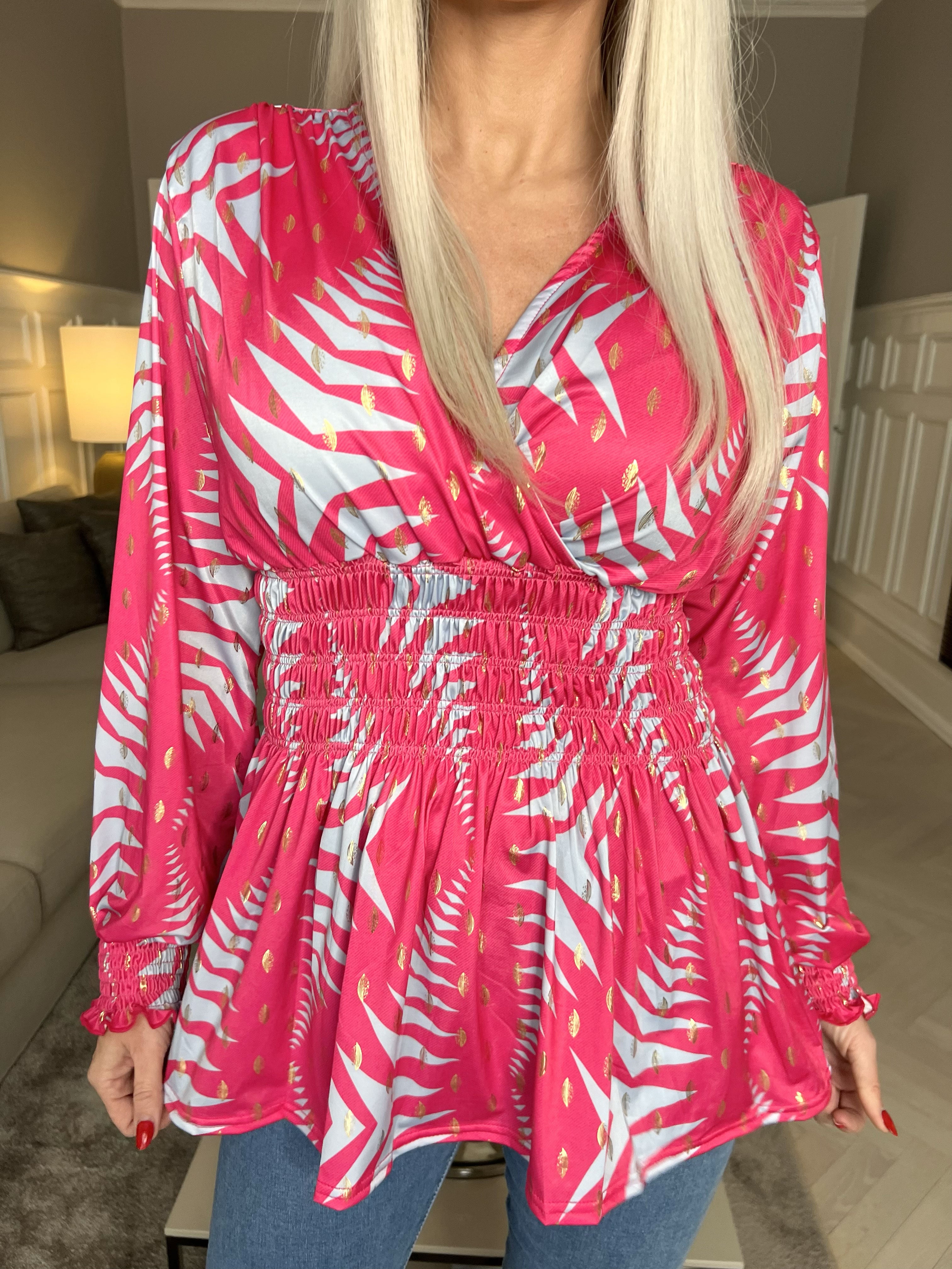 Pams Pattern Shirt L/S - Elastisk blus i skrynkelfritt tyg med långa ärmar